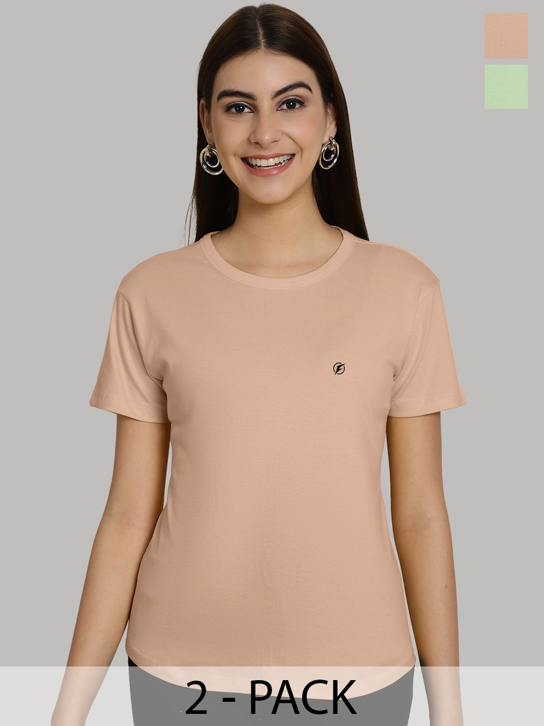 

Friskers Women Coral & Sea Green 2 Slim Fit T-shirt