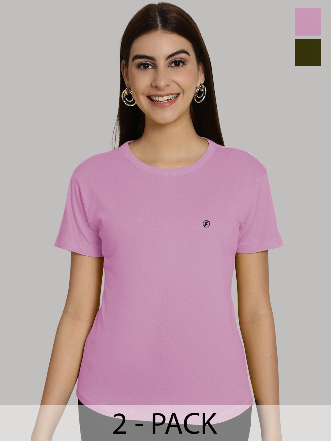 

Friskers Women Purple & Olive Green 2 Slim Fit T-shirt