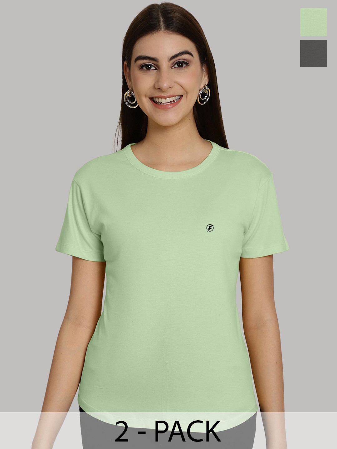 

Friskers Women Sea Green & Grey 2 Slim Fit T-shirt