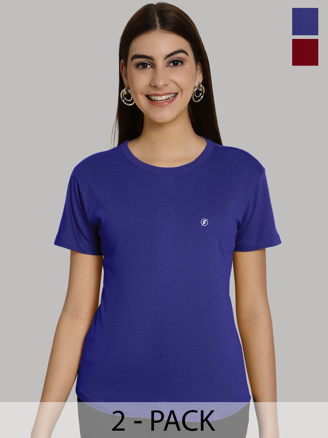 

Friskers Women Blue & Maroon 2 Slim Fit T-shirt