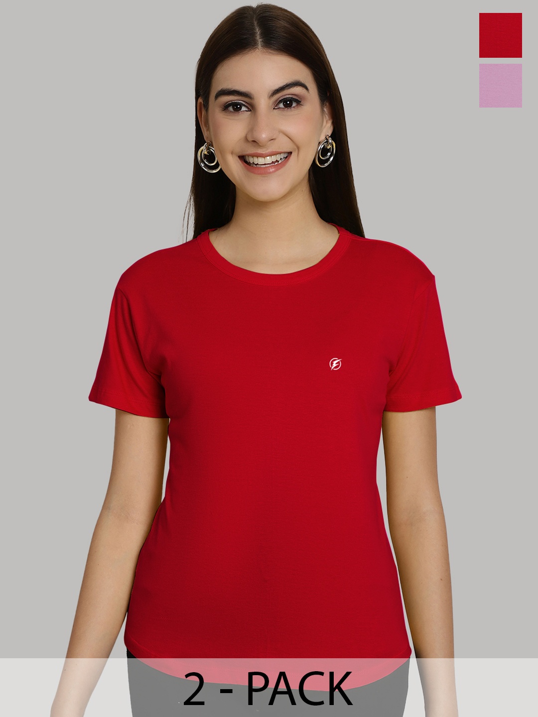 

Friskers Women Red & Purple 2 Slim Fit T-shirt