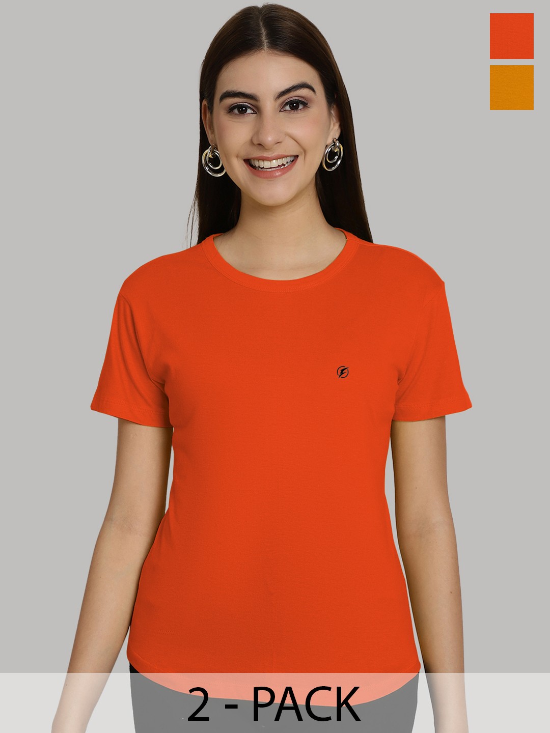 

Friskers Women Orange & Gold-Toned 2 Slim Fit T-shirt