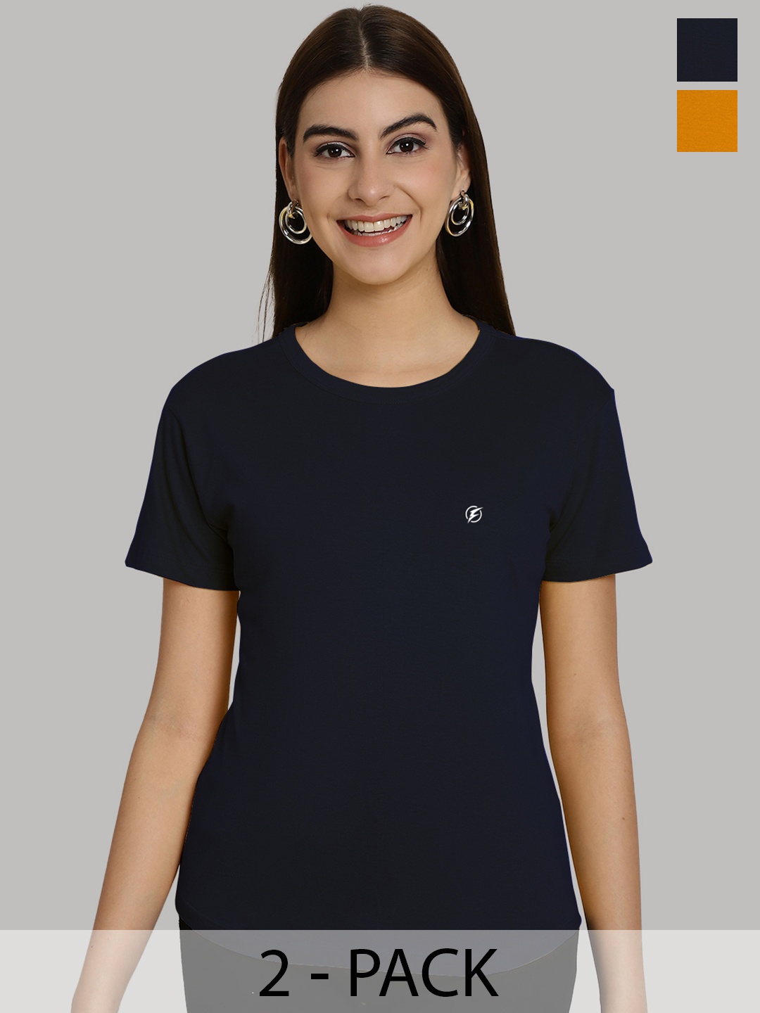 

Friskers Women Navy Blue & Gold-Toned 2 Slim Fit T-shirt