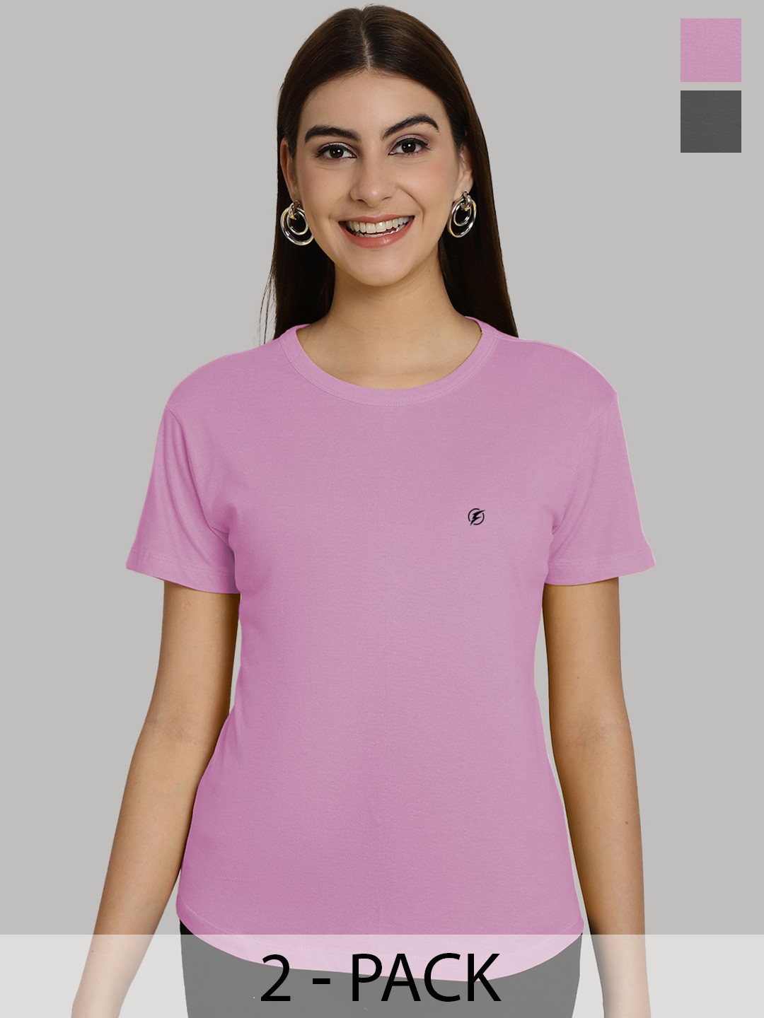 

Friskers Women Purple & Grey 2 Slim Fit T-shirt