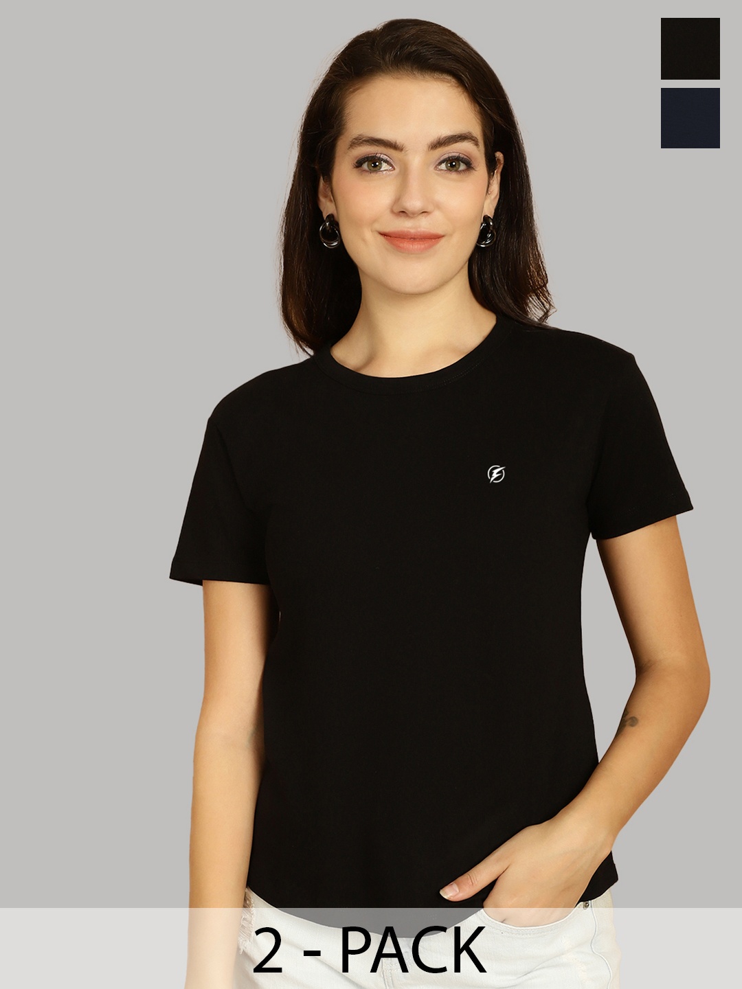 

Friskers Women Black & Navy Blue 2 Slim Fit T-shirt