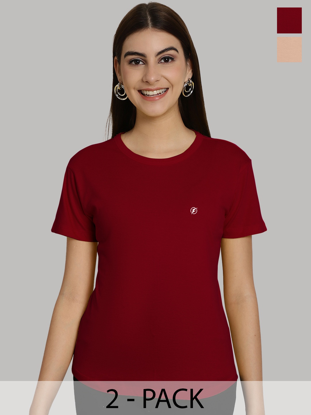 Friskers Women Maroon & Coral 2 Slim Fit T-shirt