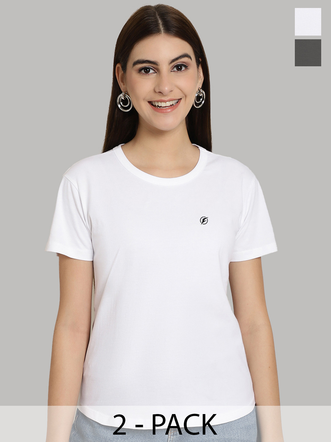 

Friskers Women White & Grey 2 Slim Fit T-shirt