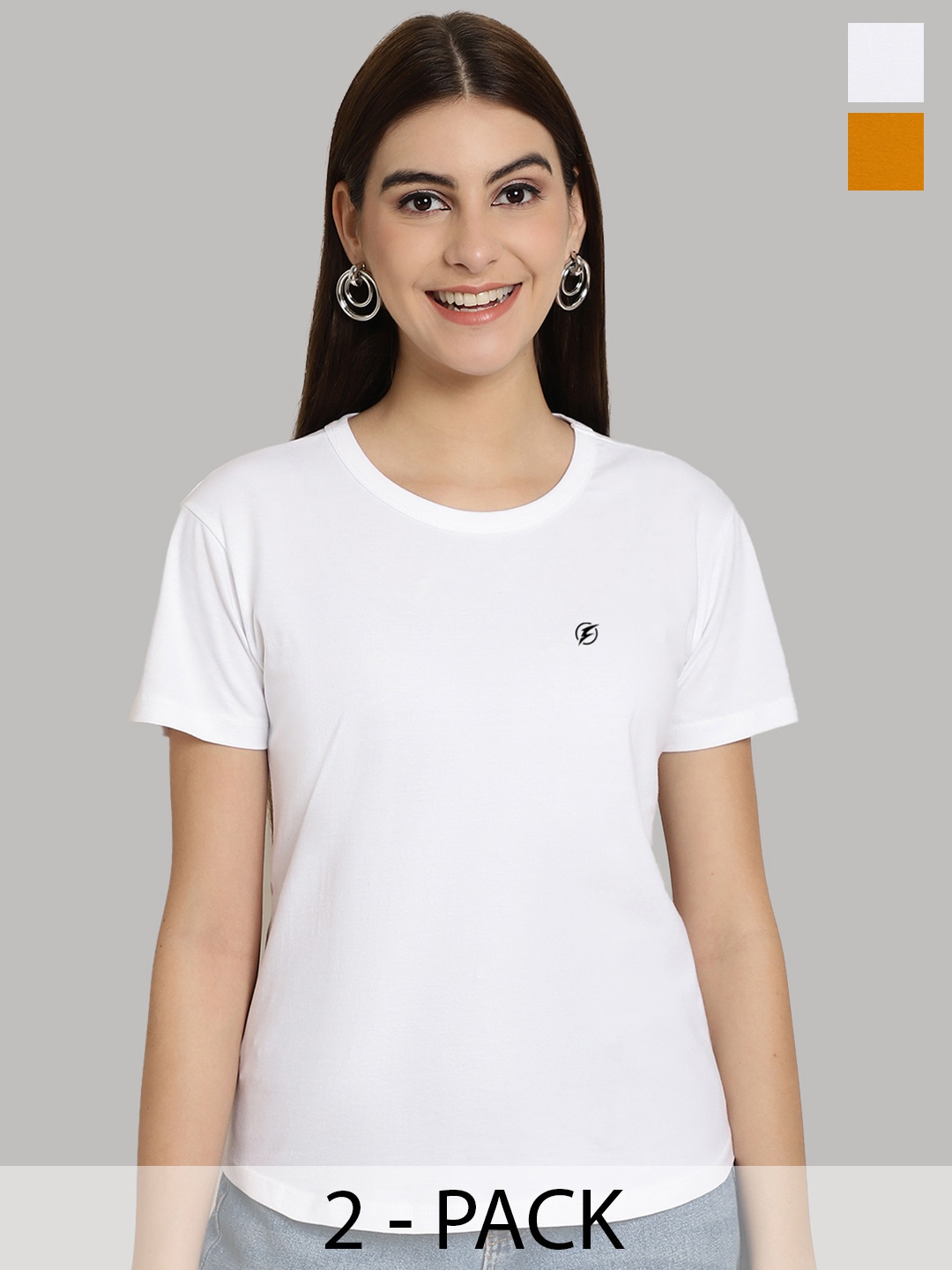 

Friskers Women White & Gold-Toned 2 Slim Fit T-shirt