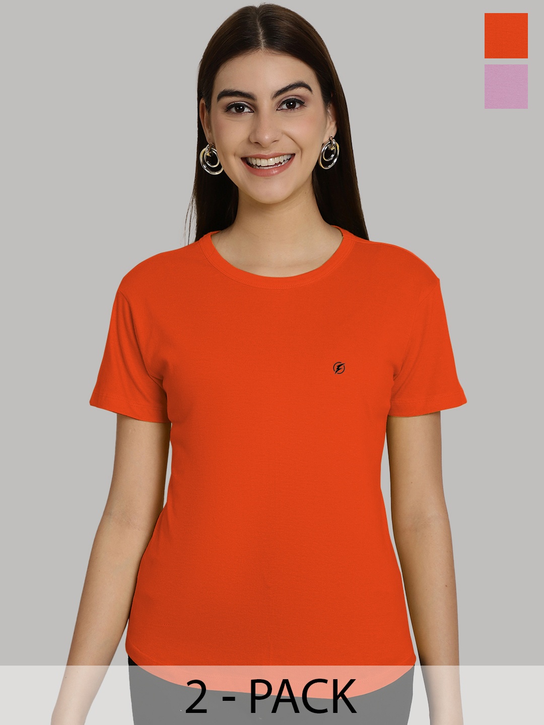 

Friskers Women Orange & Purple 2 Slim Fit T-shirt