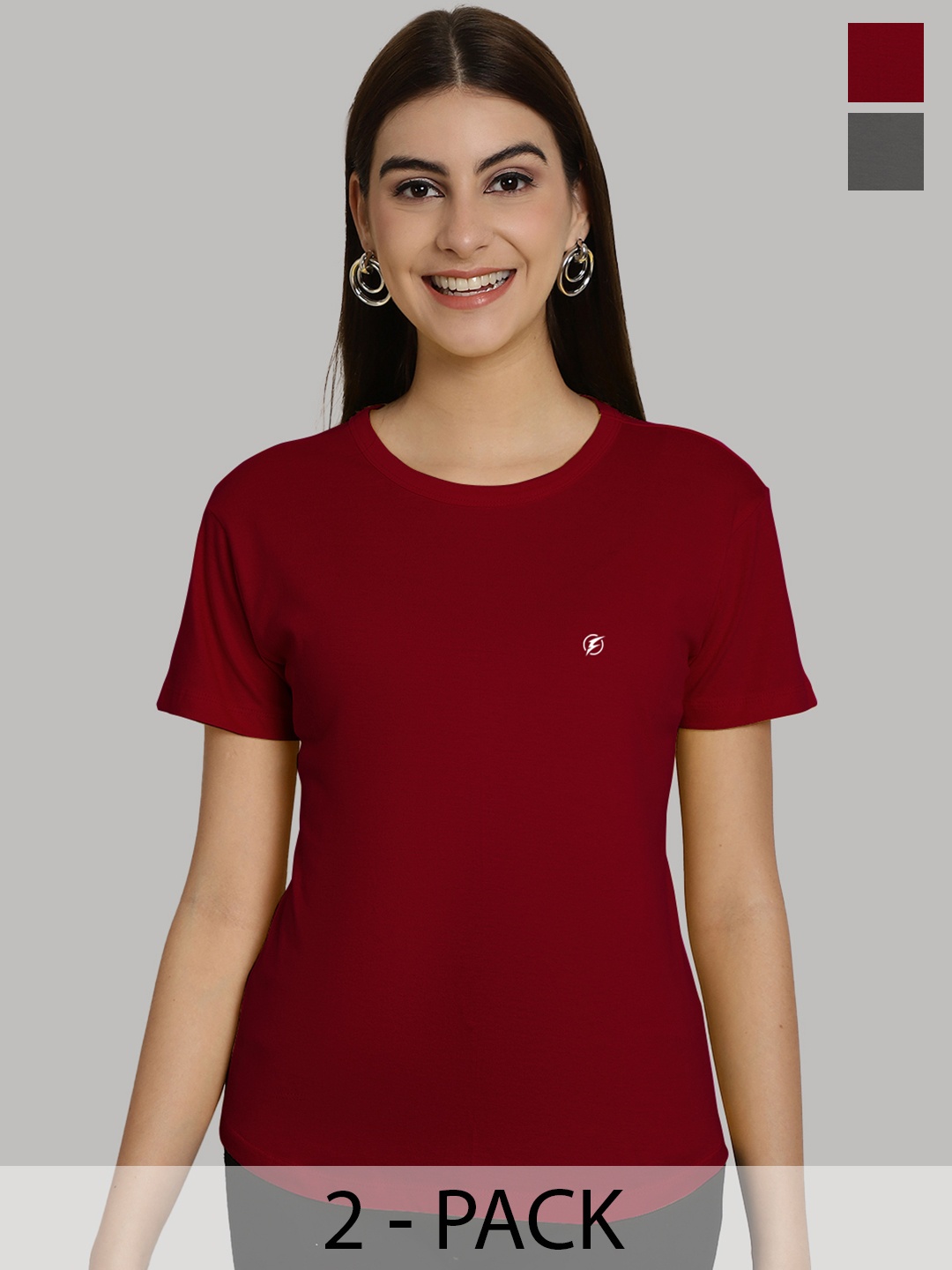 

Friskers Women Maroon & Grey 2 Slim Fit T-shirt