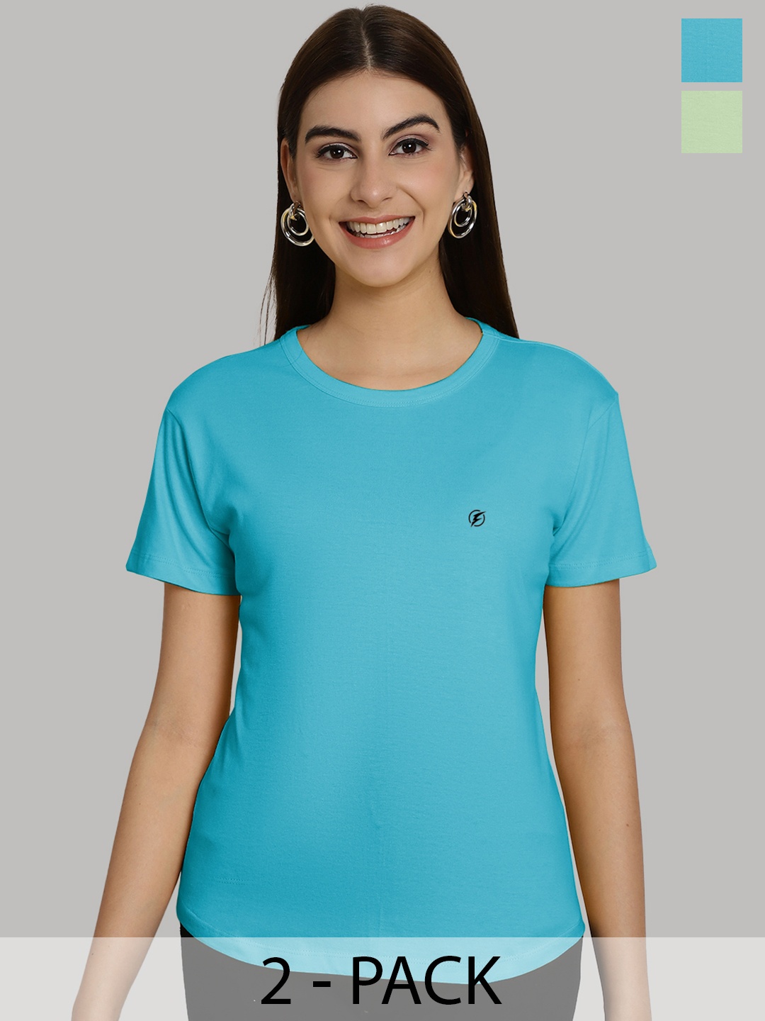 

Friskers Women Turquoise Blue & Sea Green 2 Slim Fit T-shirt