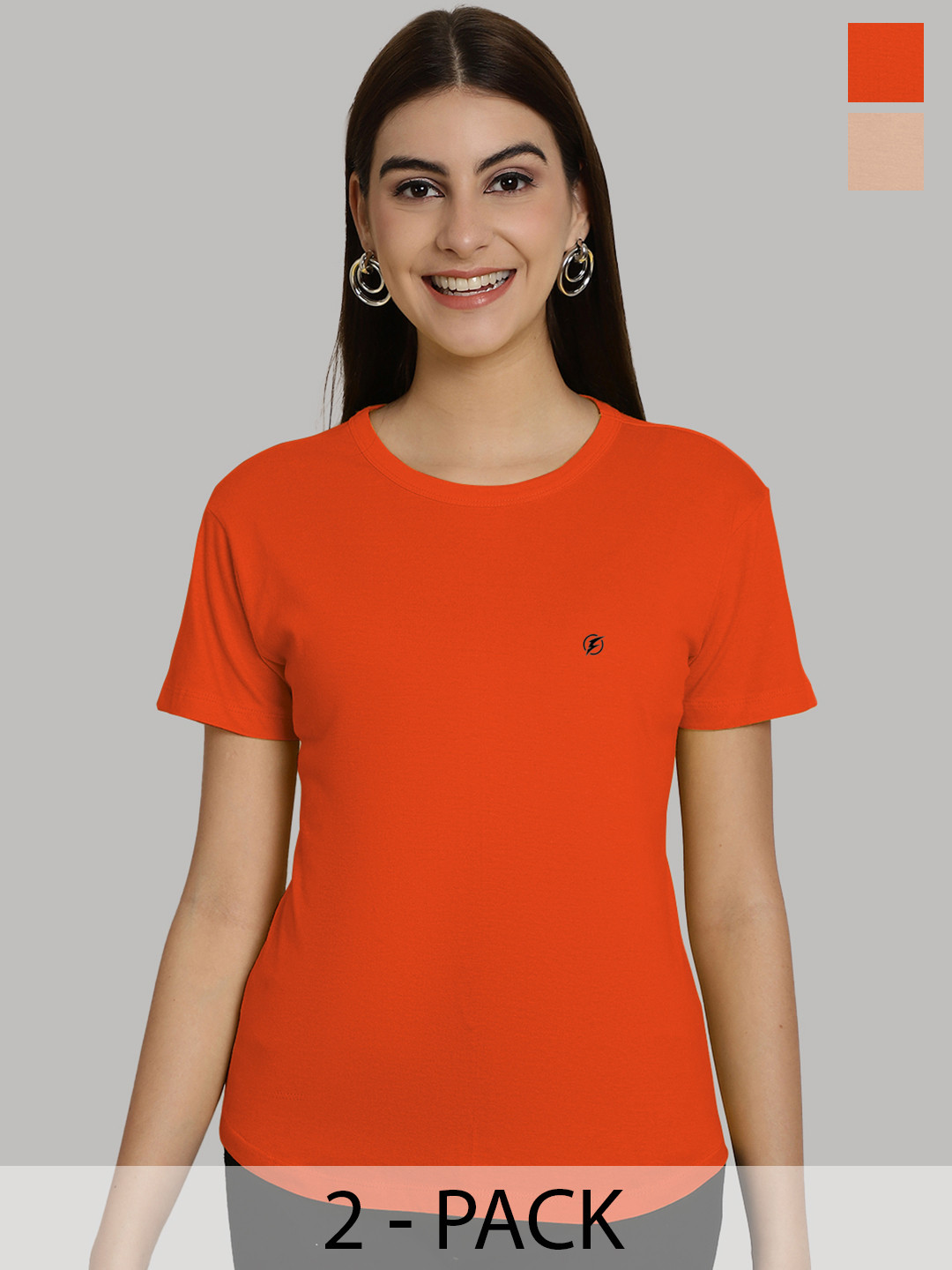 

Friskers Women Orange & Coral 2 Slim Fit T-shirt