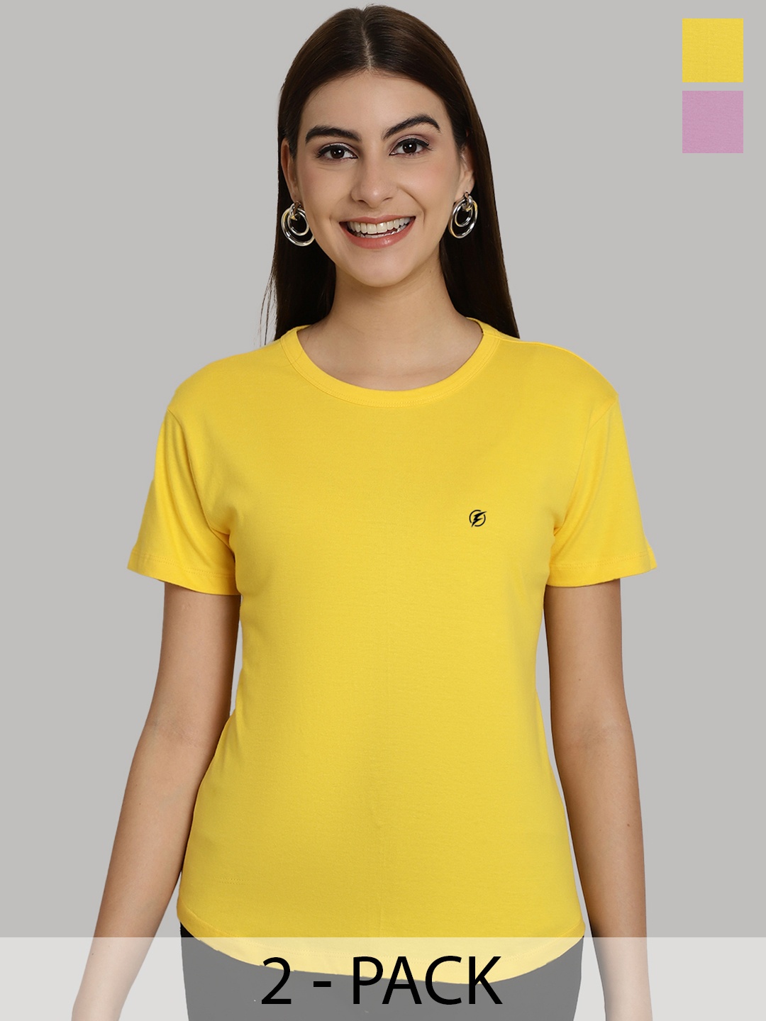 

Friskers Women Yellow & Purple 2 Slim Fit T-shirt