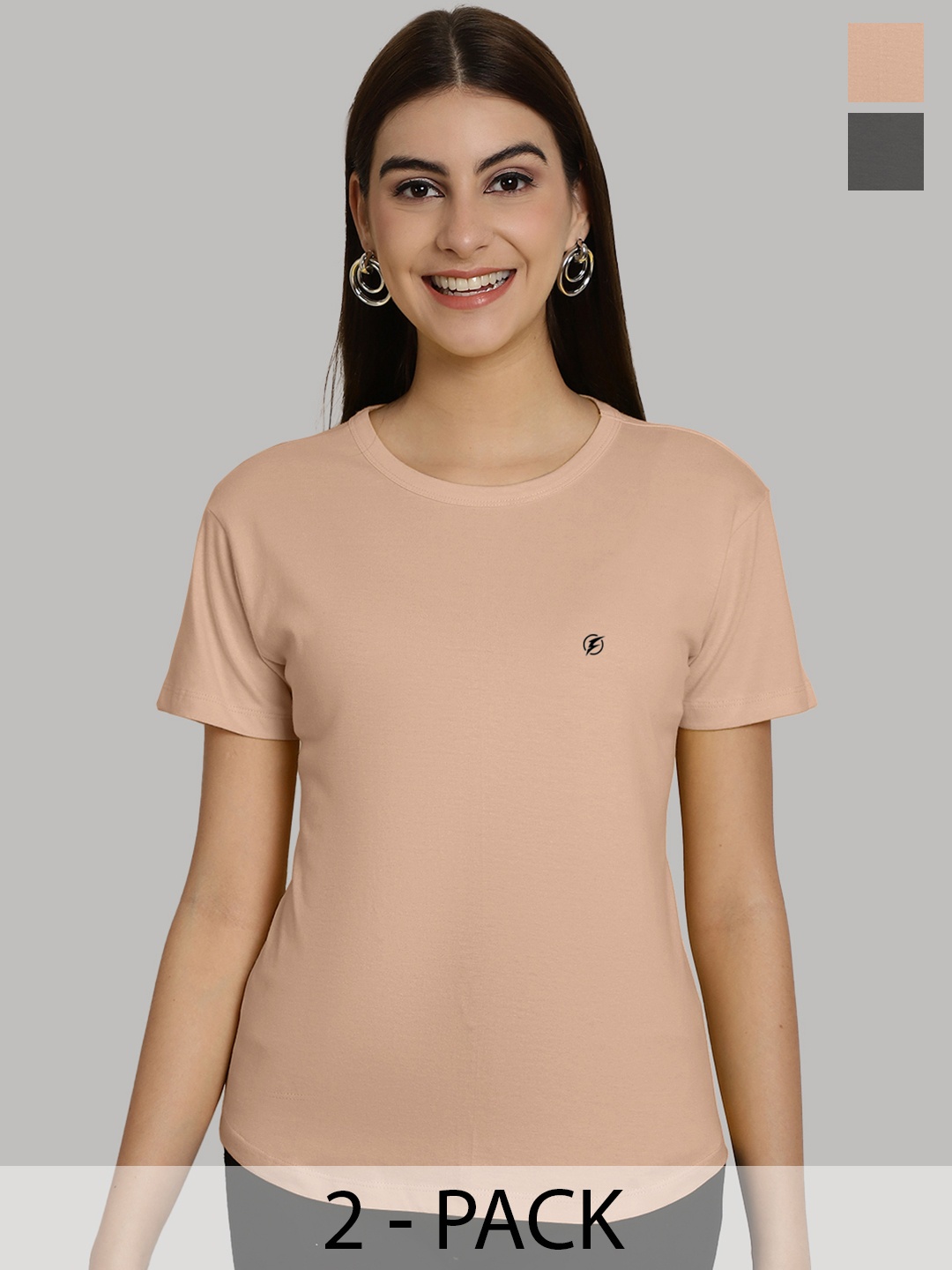 Friskers Women Coral & Grey 2 Slim Fit T-shirt