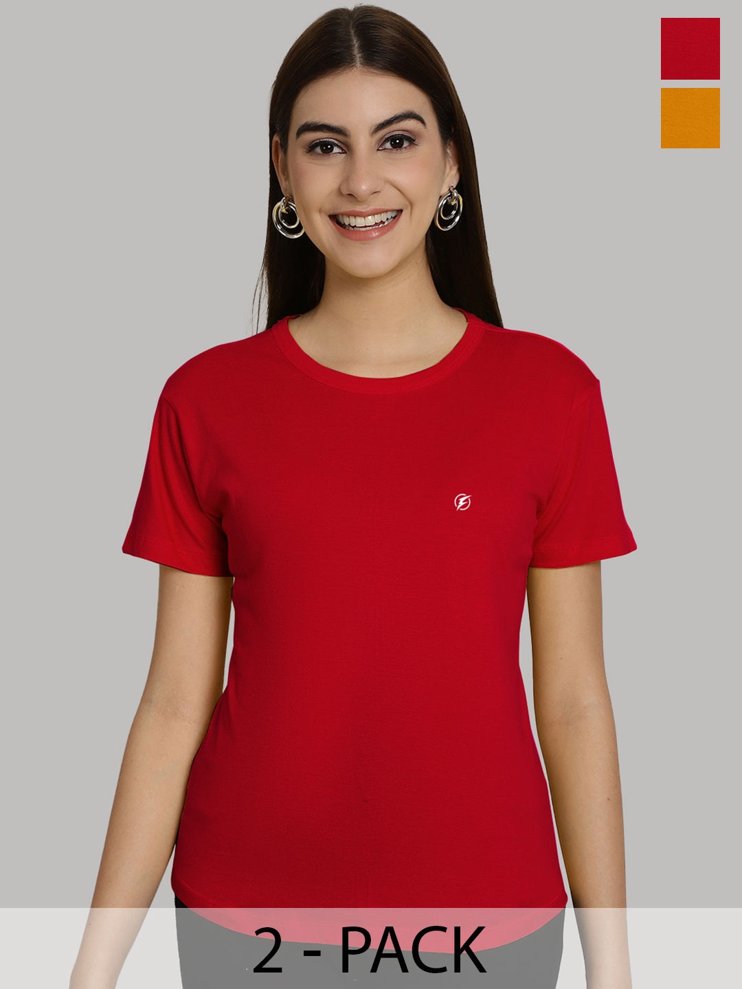 

Friskers Women Red & Gold-Toned 2 Slim Fit T-shirt