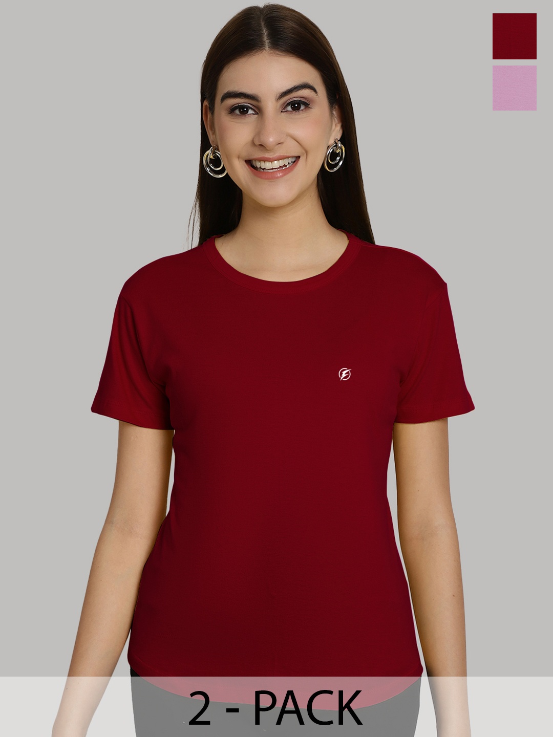 

Friskers Women Maroon & Purple 2 Slim Fit T-shirt