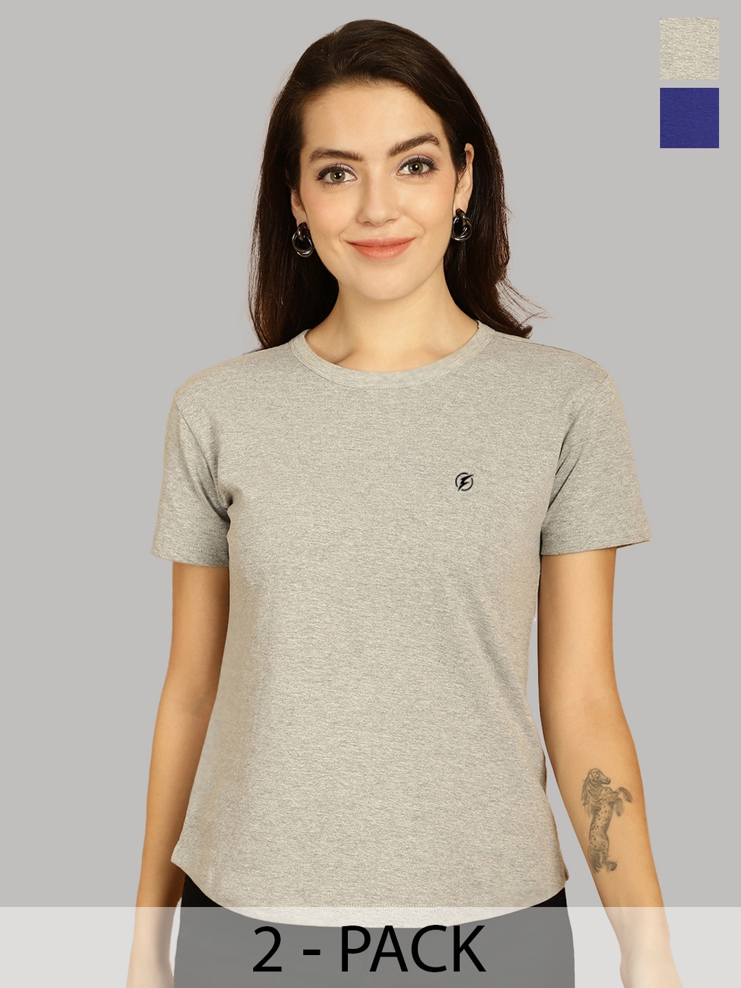 

Friskers Women Grey & Blue 2 Slim Fit T-shirt