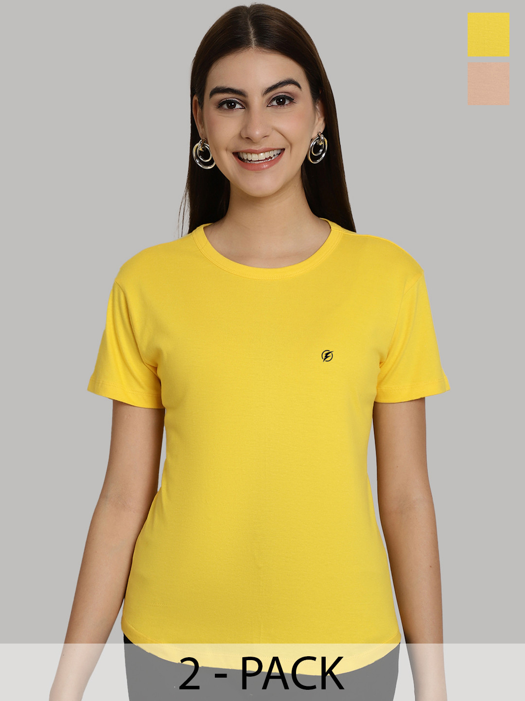 

Friskers Women Yellow & Coral 2 Slim Fit T-shirt