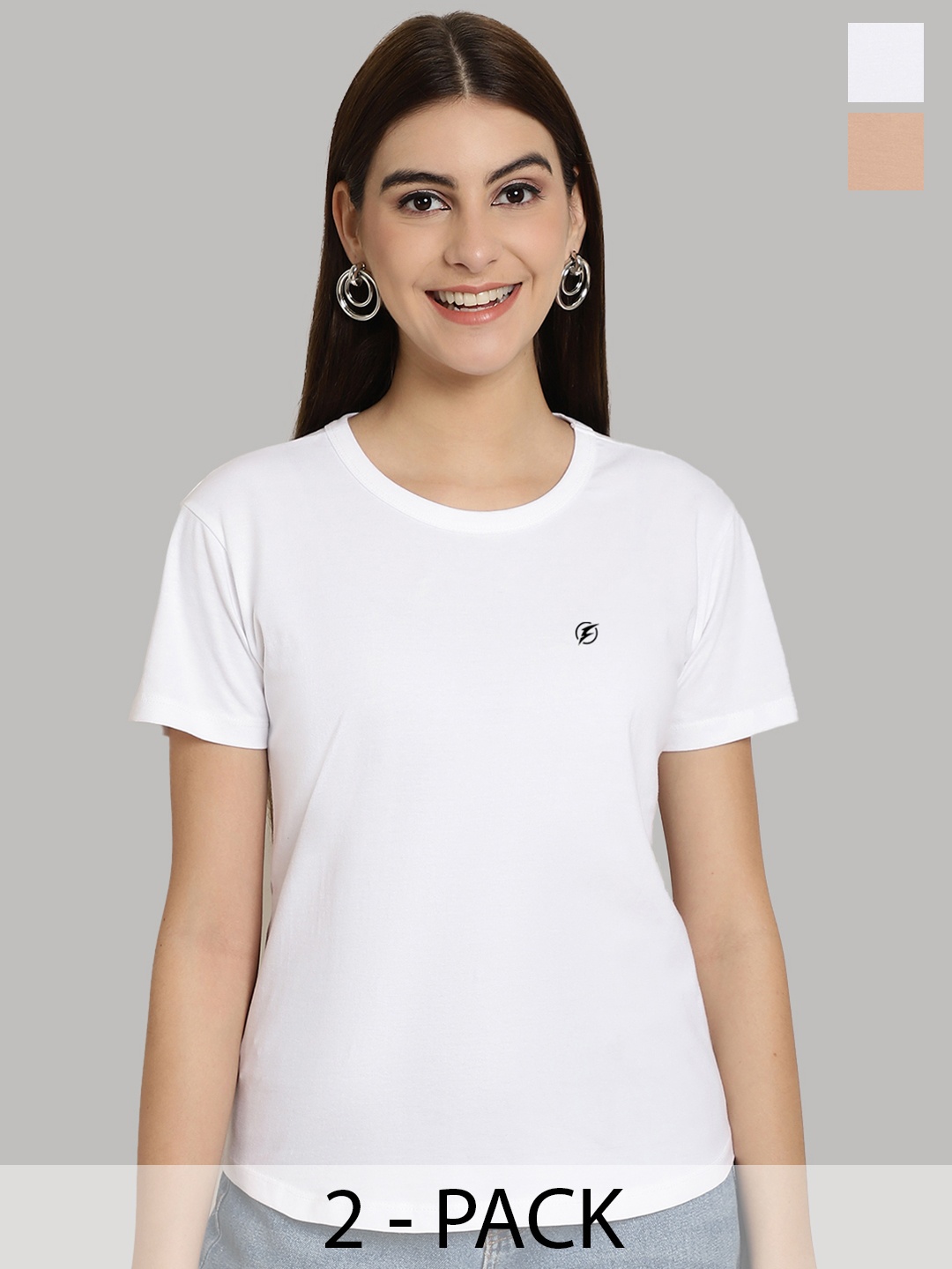 Friskers Women White & Coral 2 Slim Fit T-shirt