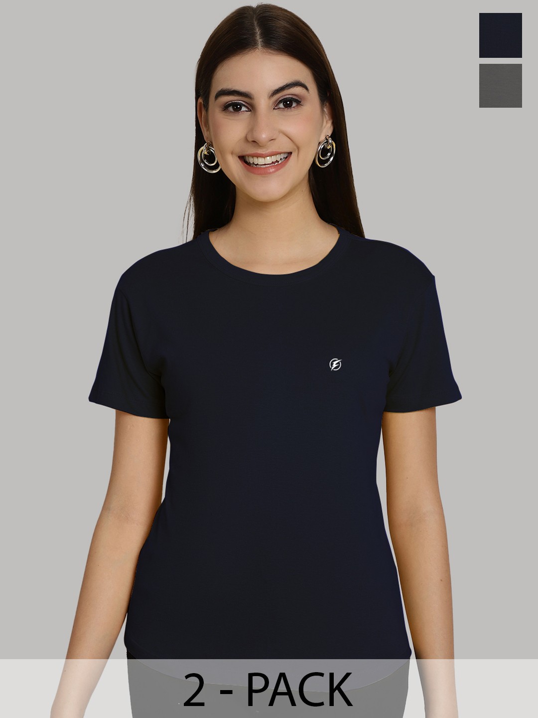 

Friskers Women Navy Blue & Grey 2 Slim Fit T-shirt