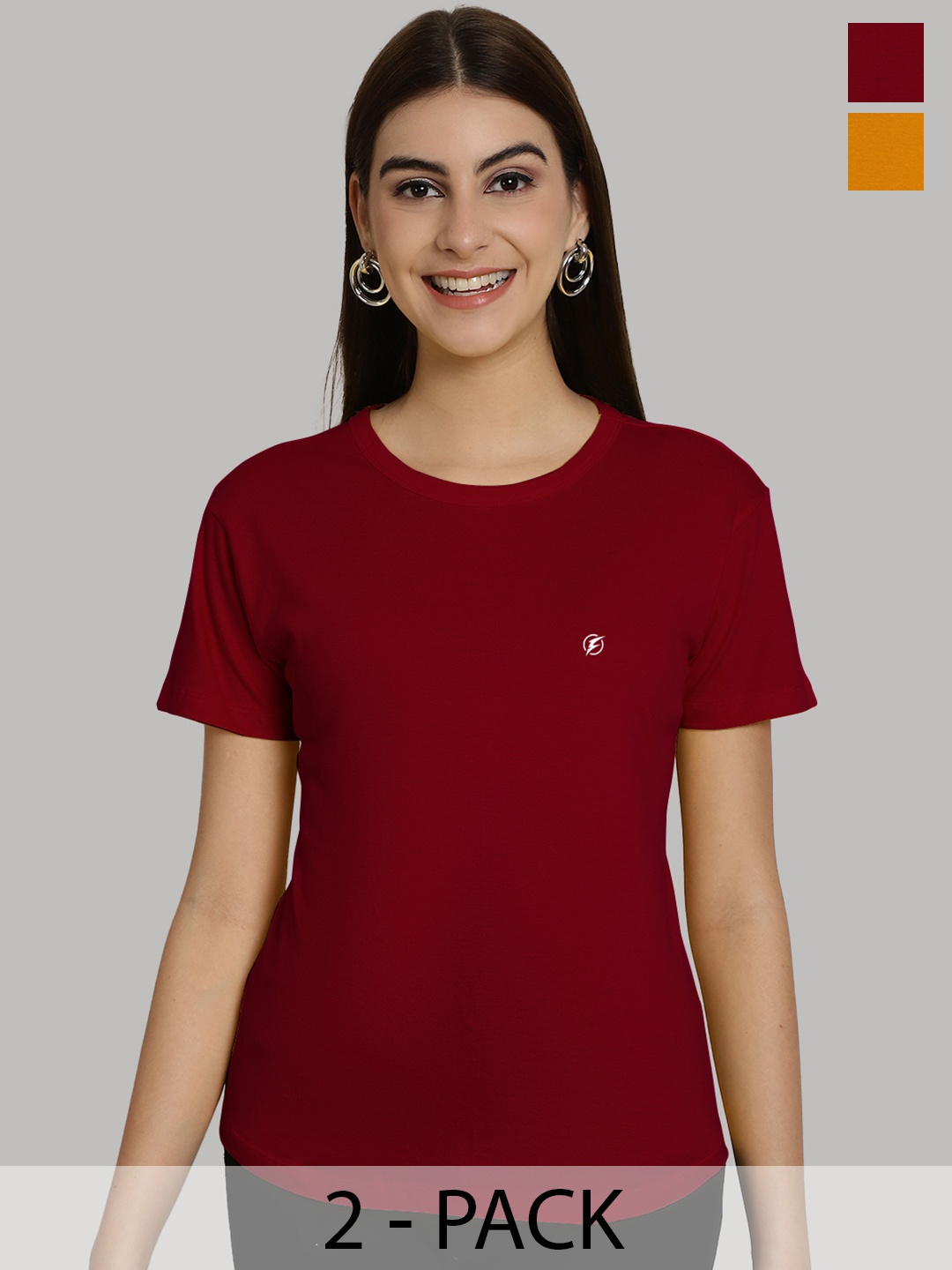 

Friskers Women Maroon & Gold-Toned 2 Slim Fit T-shirt