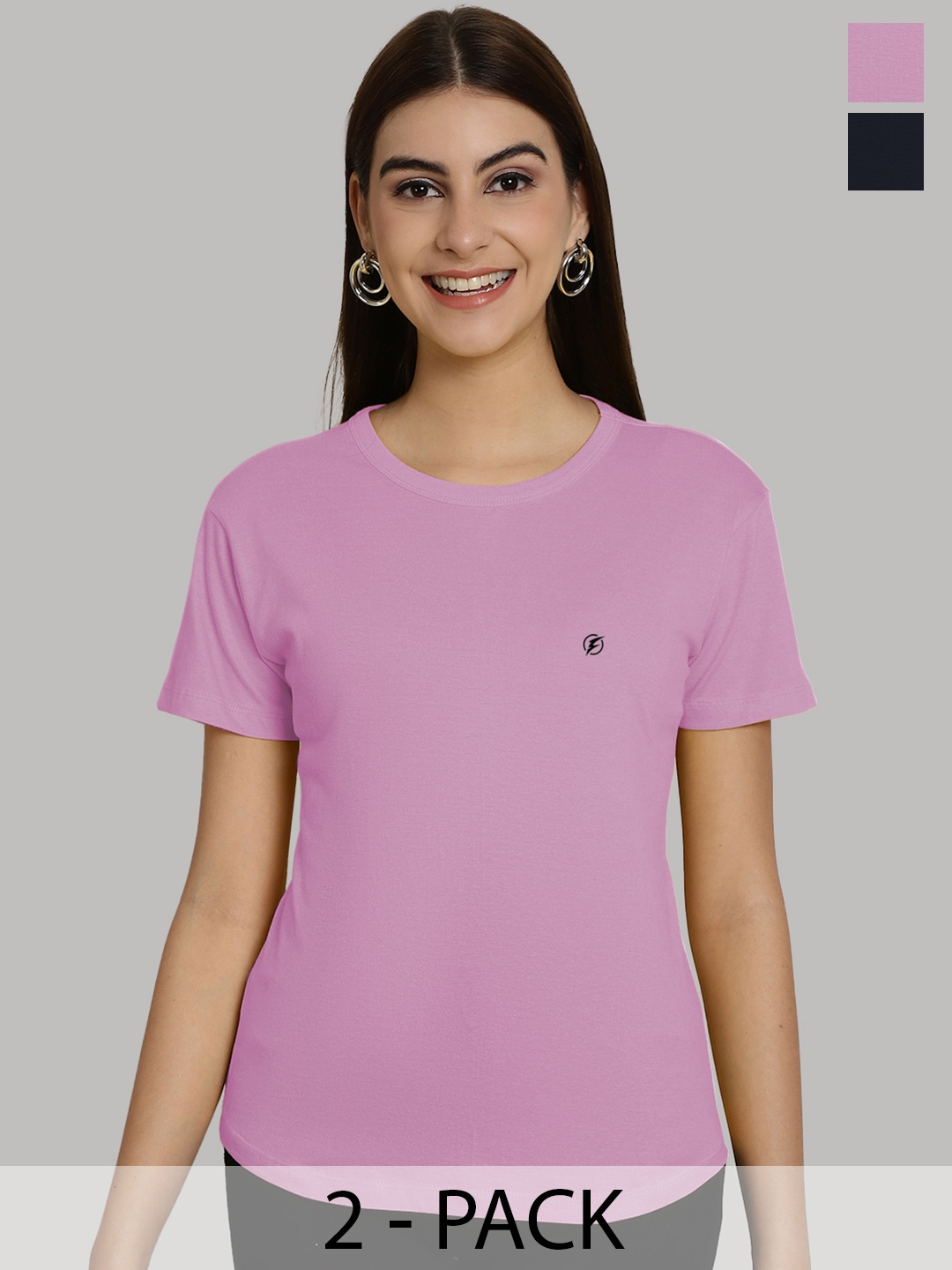 

Friskers Women Purple & Navy Blue 2 Slim Fit T-shirt