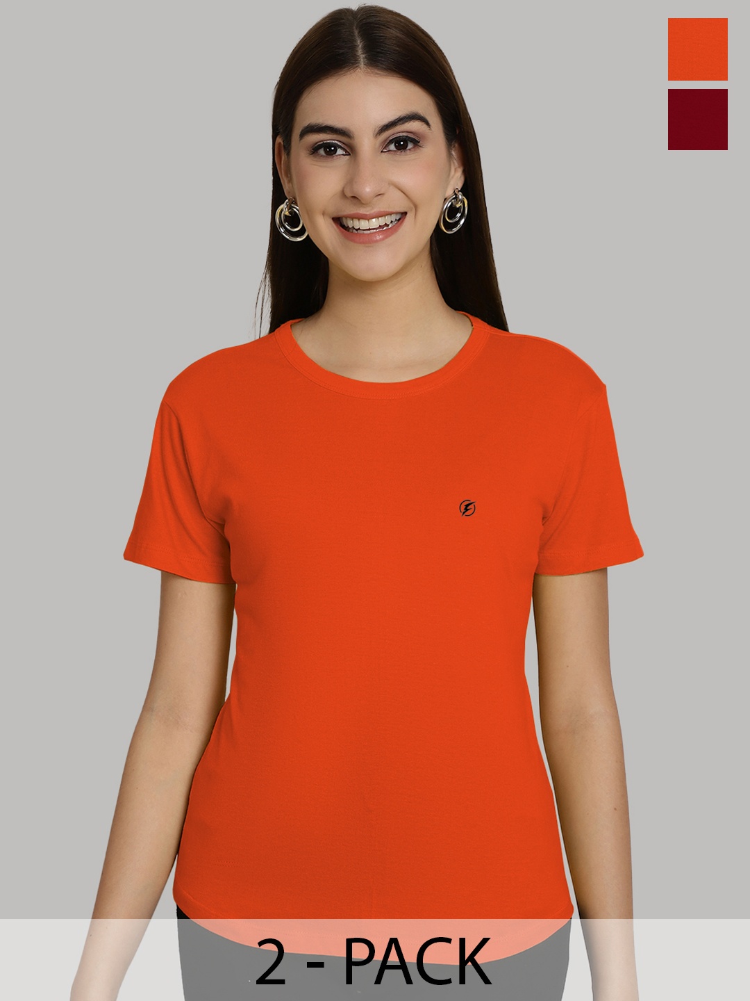 

Friskers Women Orange & Maroon 2 Slim Fit T-shirt
