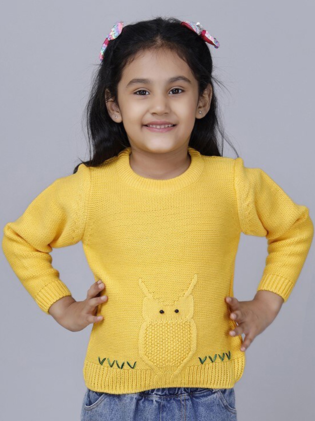 

JoE Hazel Girls Embroidered Detail Acrylic Pullover, Yellow