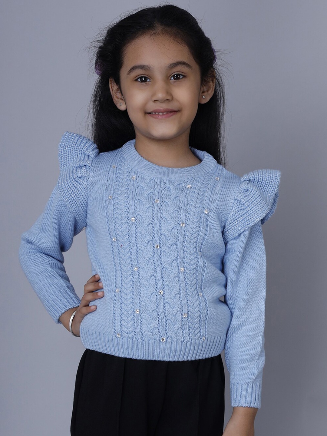 

JoE Hazel Girls Cable Knit Acrylic Pullover, Blue