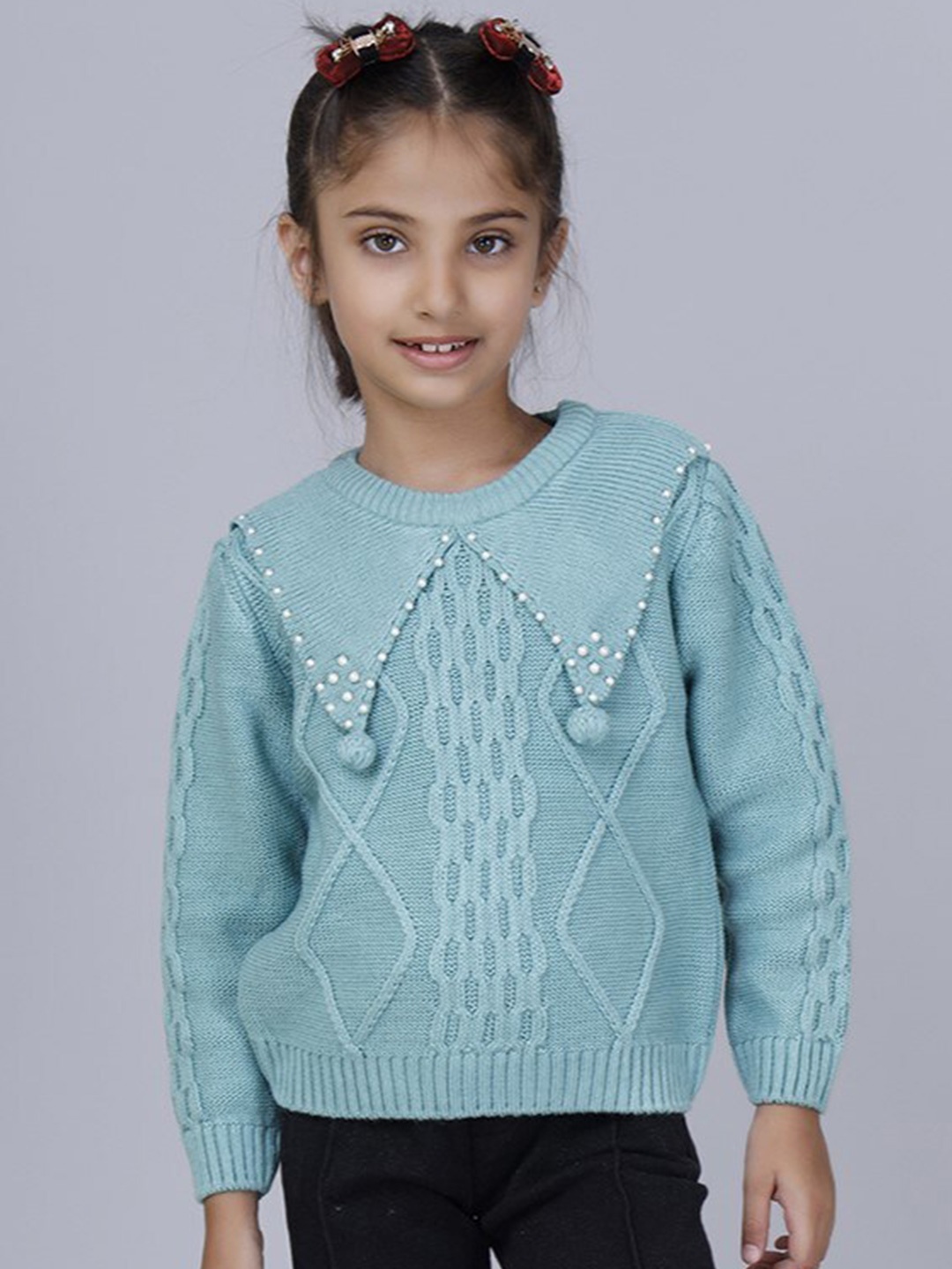 

JoE Hazel Girls Cable Knit Acrylic Pullover, Blue
