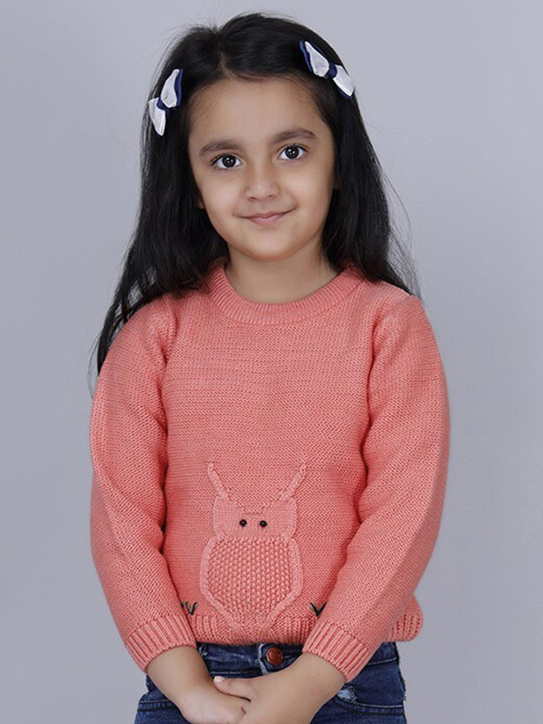 

JoE Hazel Girls Cable Knit Self Design Pullover Sweater, Coral