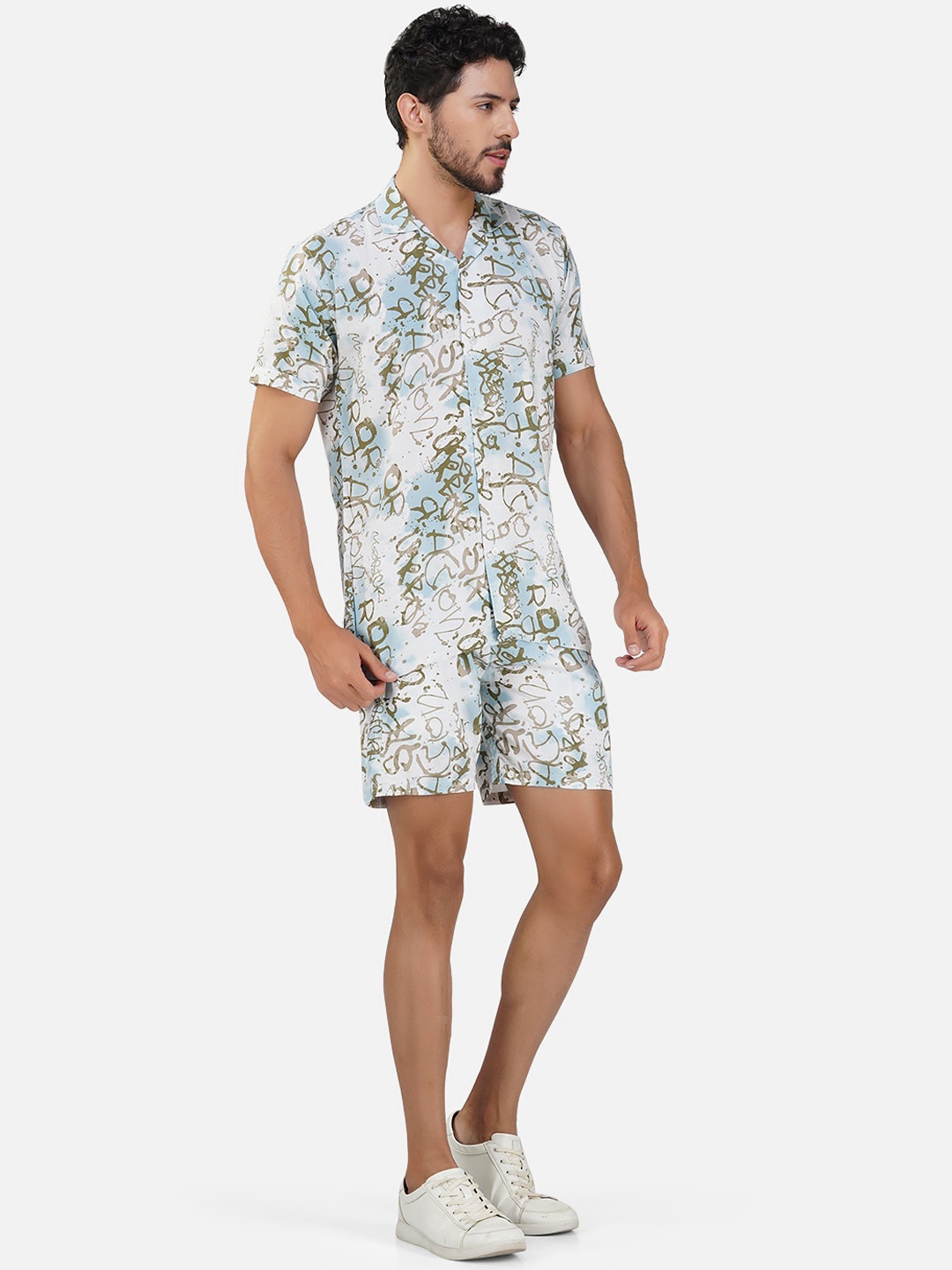 

BASE 41 Typography Printed Shirt & Shorts, White