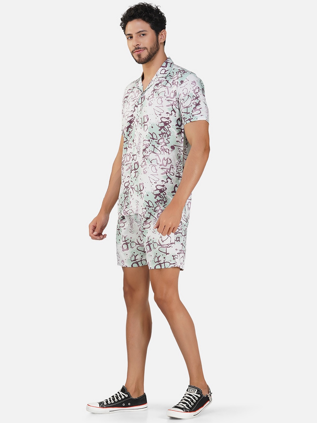 

BASE 41 Typography Printed Shirt With Short, White