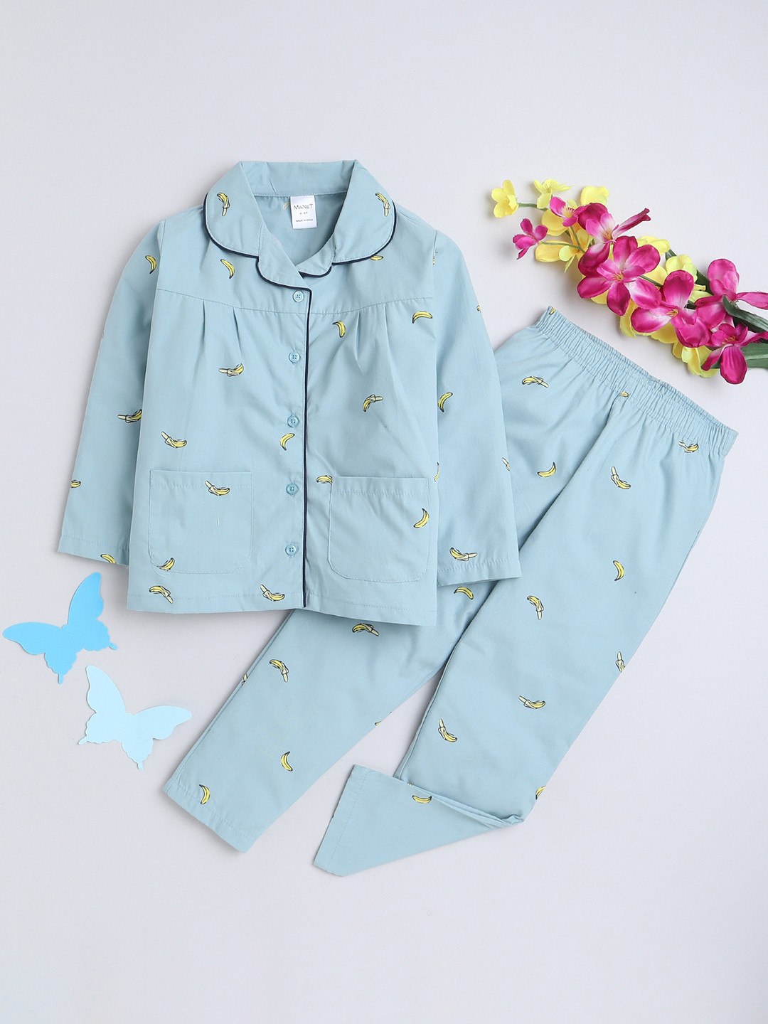 

MANET Girls Conversational Printed Shirt & Pyjama, Blue