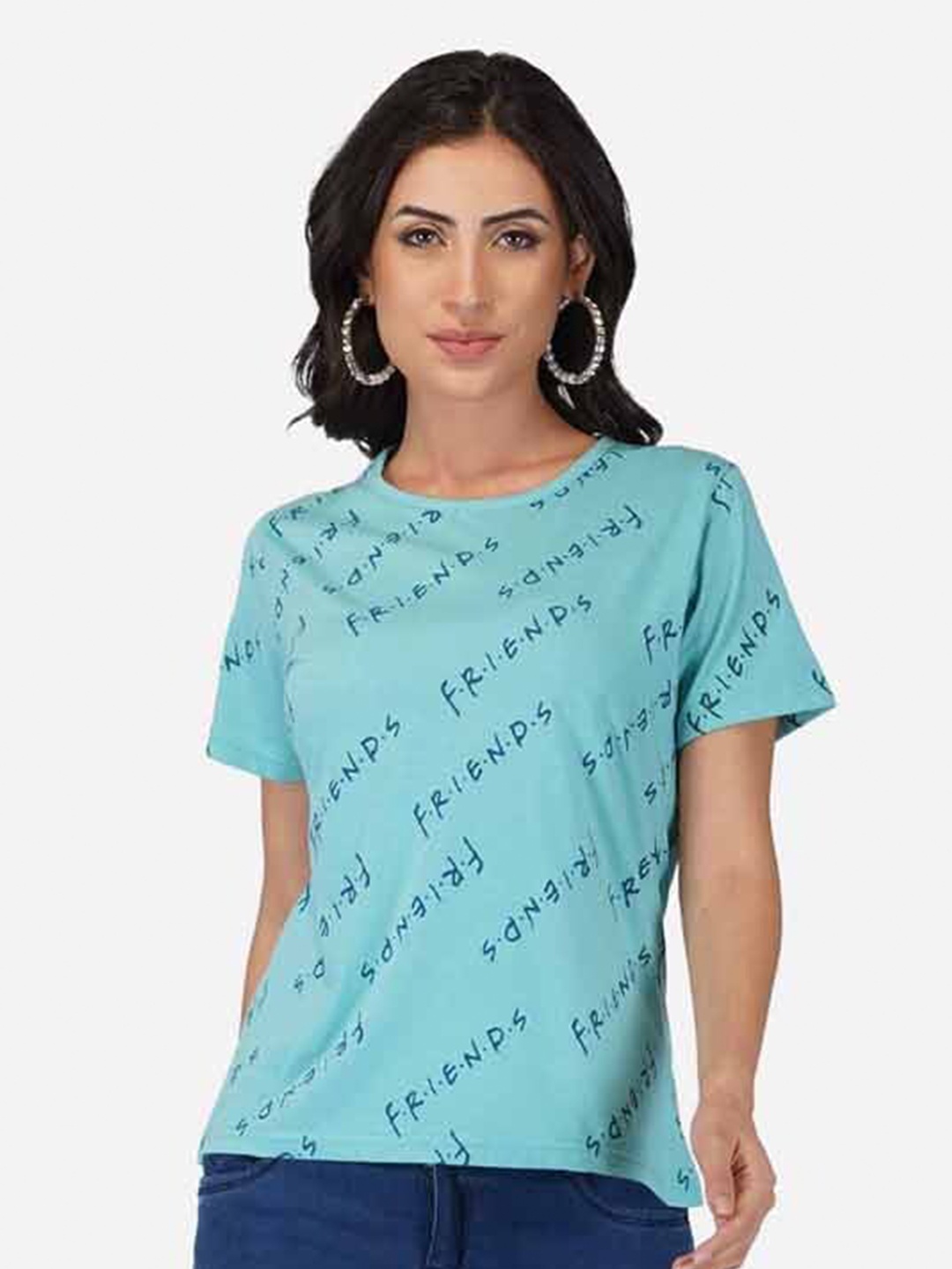 

BASE 41 Friends Printed Slim Fit Pure Cotton T-shirt, Blue