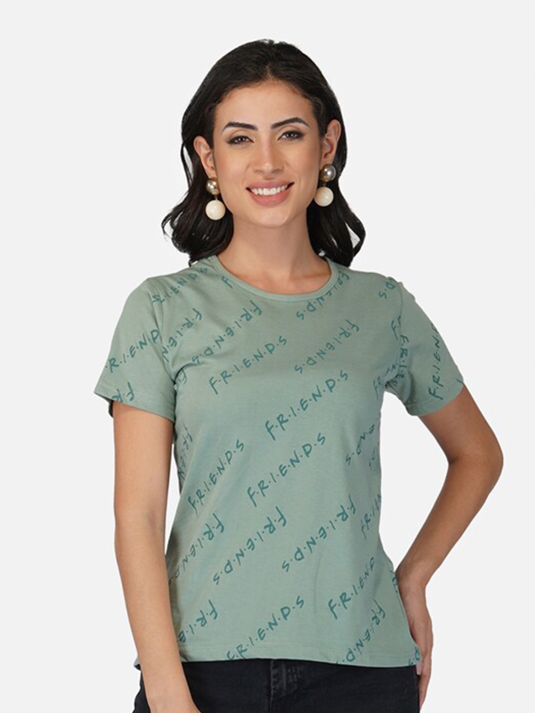 

BASE 41 Friends Printed Slim Fit Pure Cotton T-shirt, Green