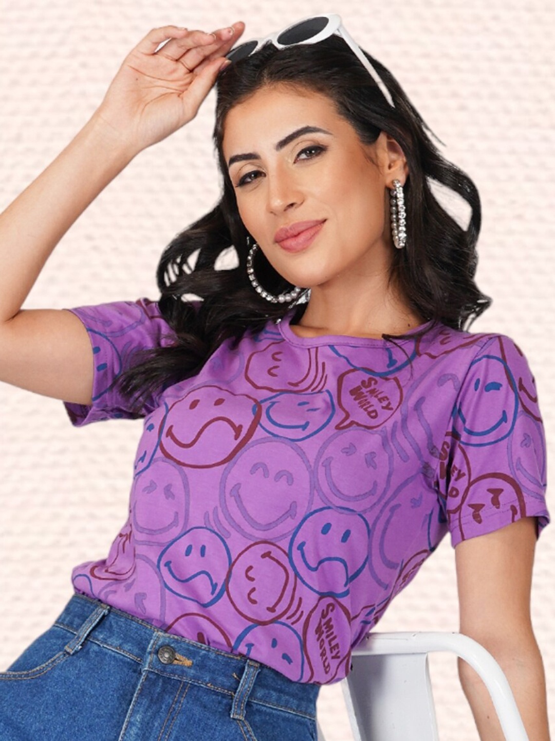 

BASE 41 Printed Slim Fit Pure Cotton T-shirt, Lavender