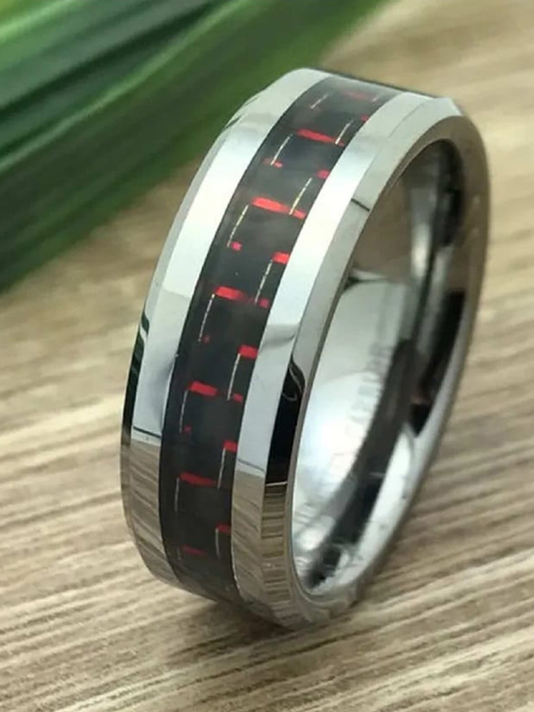 

VIEN Men Silver-Plated Tungsten Carbide Finger Ring
