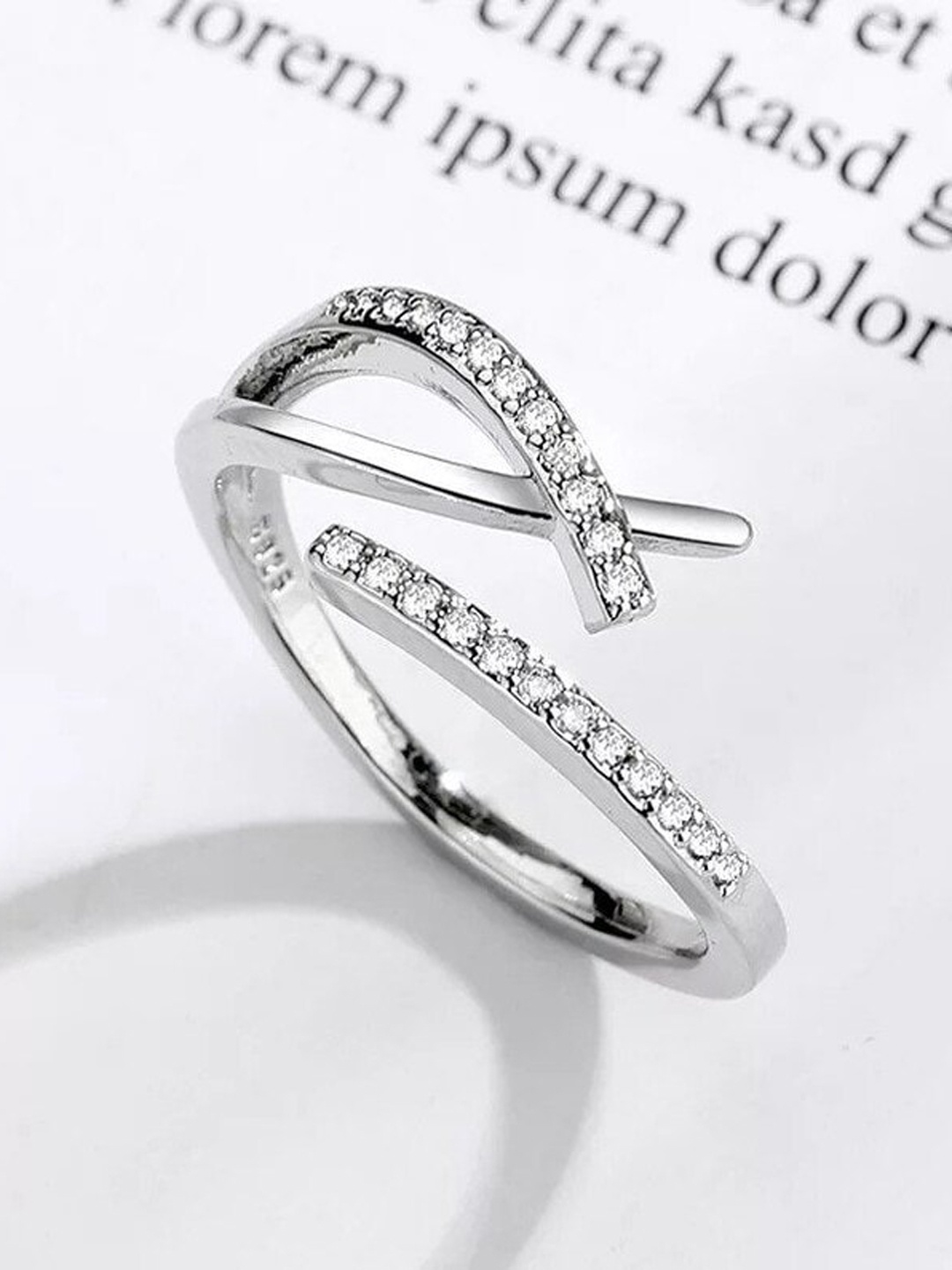 

VIEN Rose Gold-Plated CZ-Studded Finger Ring