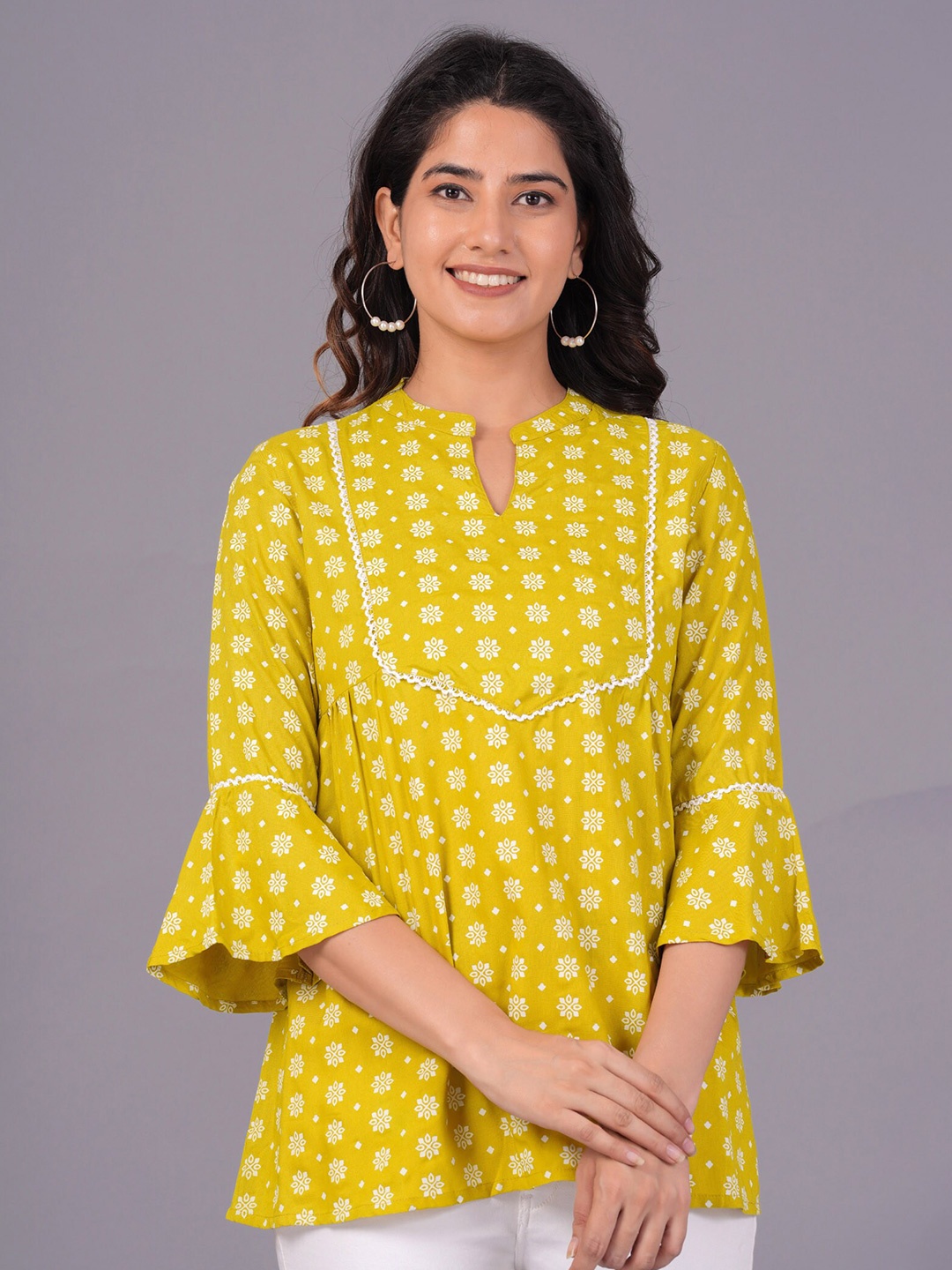 

The Kurta Express Ethnic Motifs Printed Tunic, Yellow