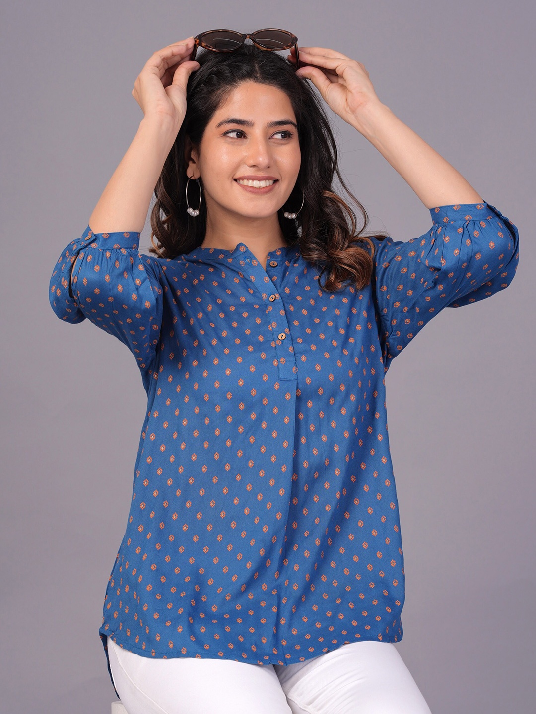 

The Kurta Express Ethnic Motifs Printed Tunic, Blue