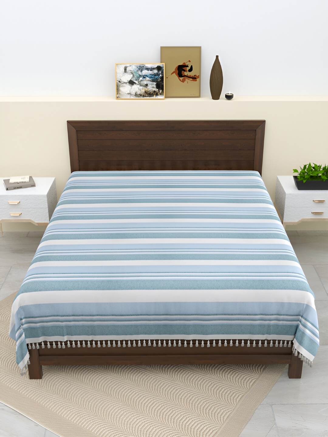 

Homez Sparrow White & Blue Striped Cotton 210 TC King Bedsheet