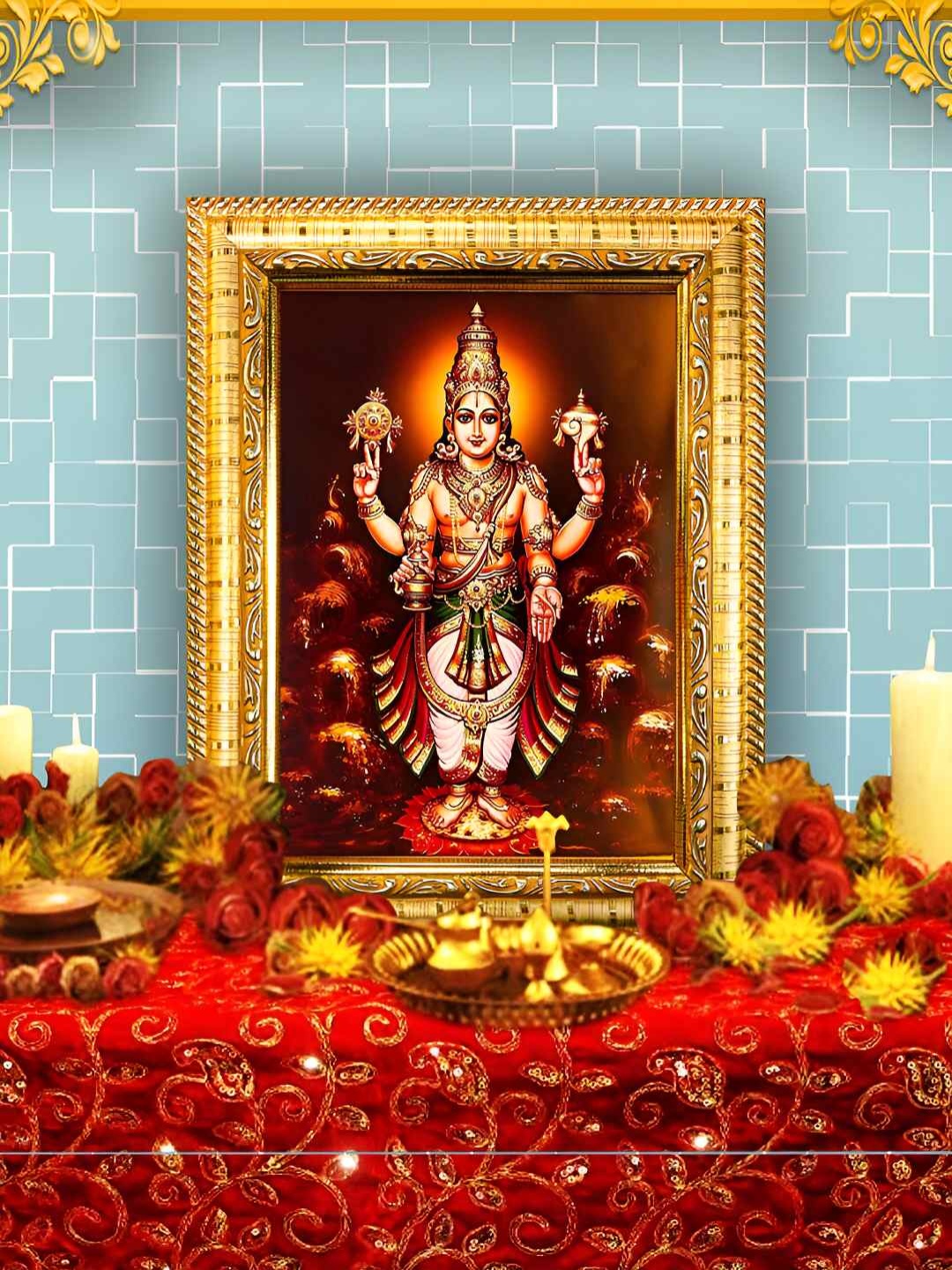 

Hawai Gold-Toned & Maroon Lord Dhanvantari Wooden Wall Photo Frame