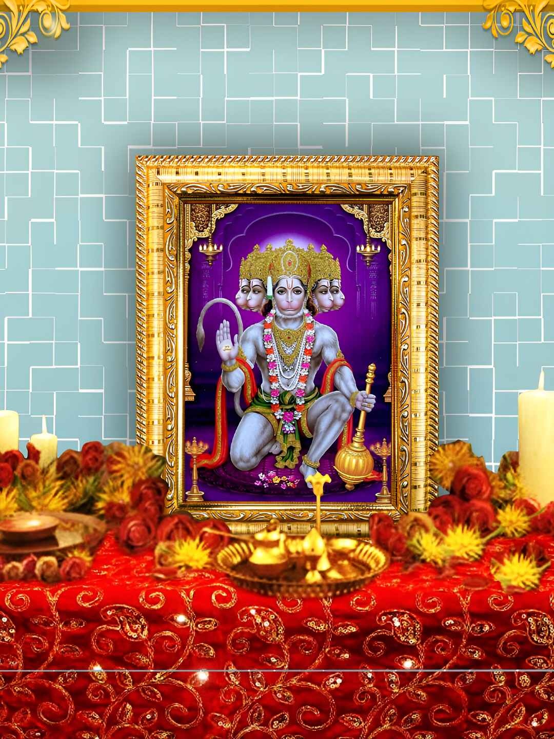 

Hawai Gold-Toned & Purple Panchmukhi Hanuman Wooden Wall Photo Frame