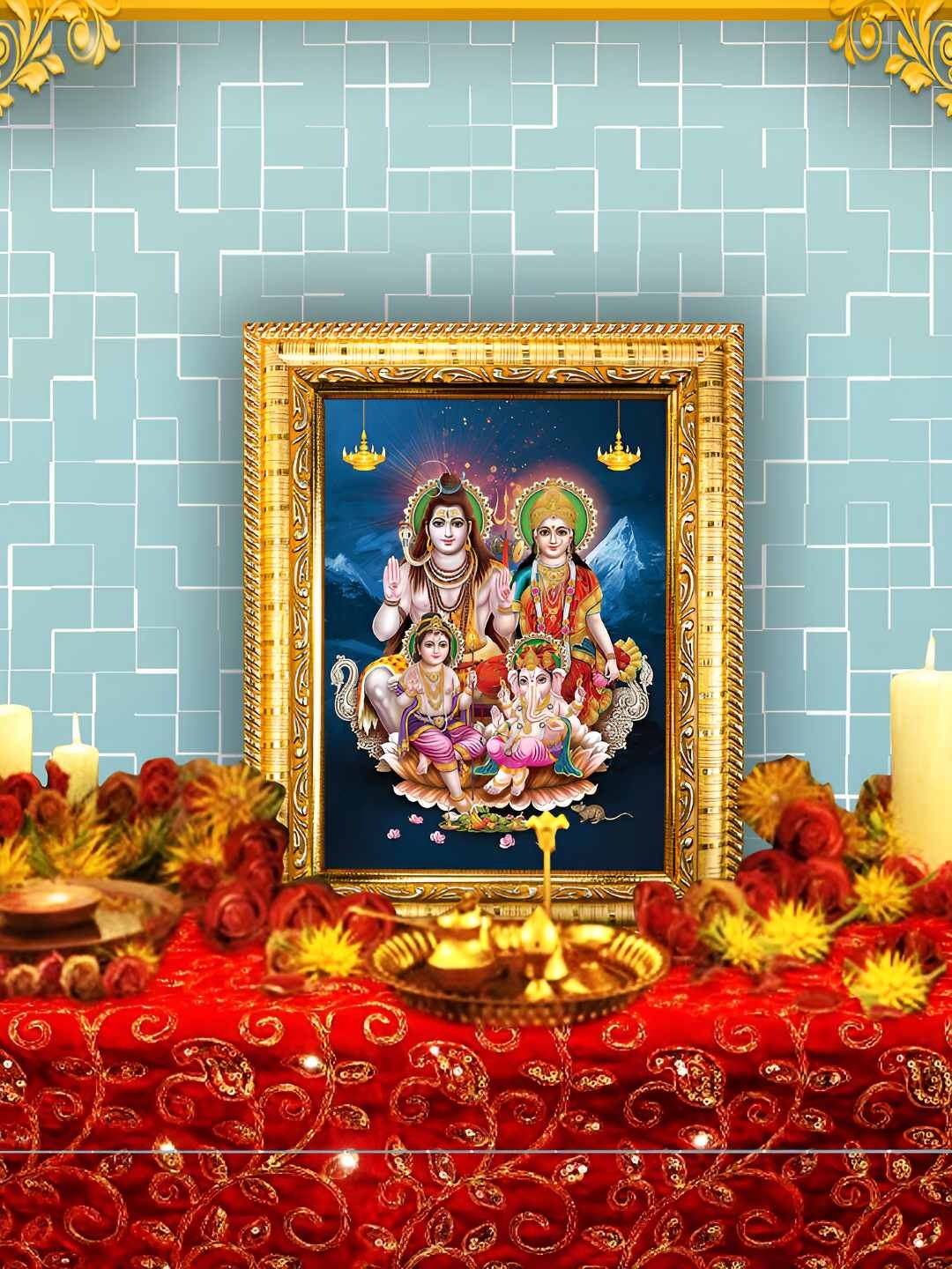 

Hawai Gold-Toned & Blue Shiva Parivar Rectangle Wooded Wall Photo Frame