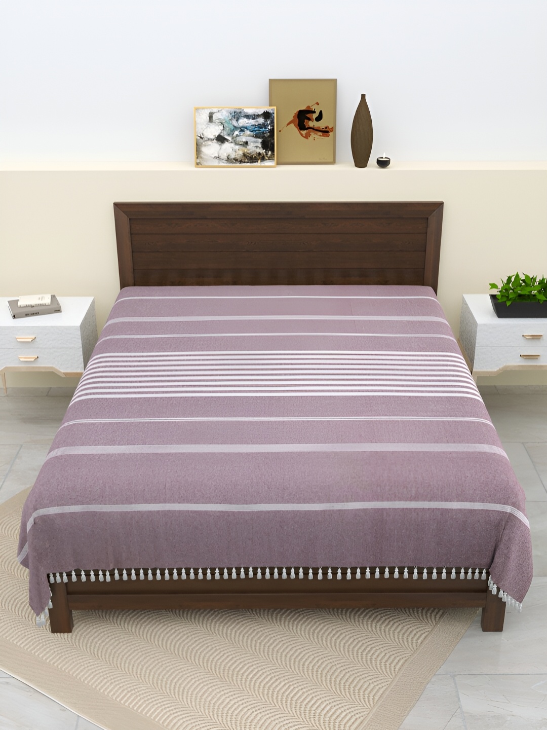 

Homez Sparrow All Seasons Lavender & White Striped Pure Cotton 210 TC King Bedsheet