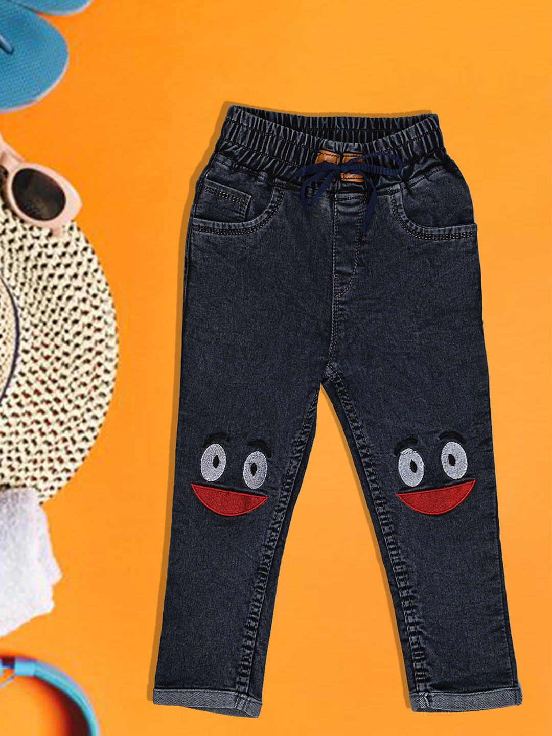 

A-Okay Girls Slim Fit Applique Mid-Rise Cotton Jeans, Navy blue
