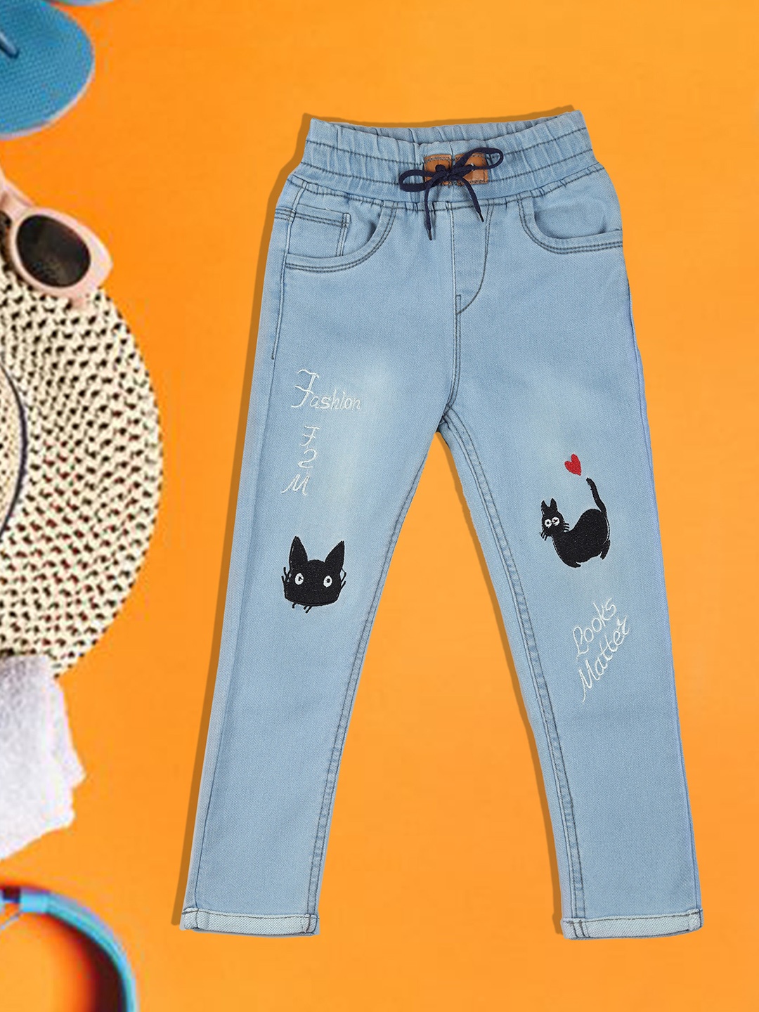 

A-Okay Girls Faded Slim Fit High-Rise Denim Trousers, Turquoise blue