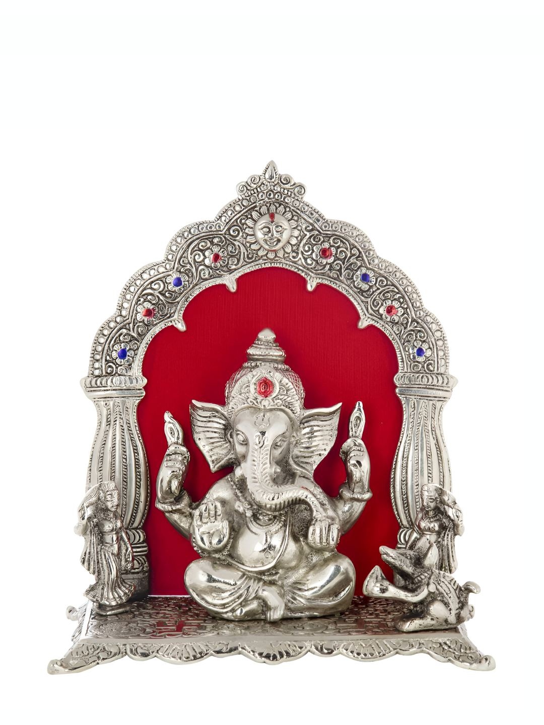 

INTERNATIONAL GIFT Silver Toned Get Ganesh Idol Home Gift Set, Red