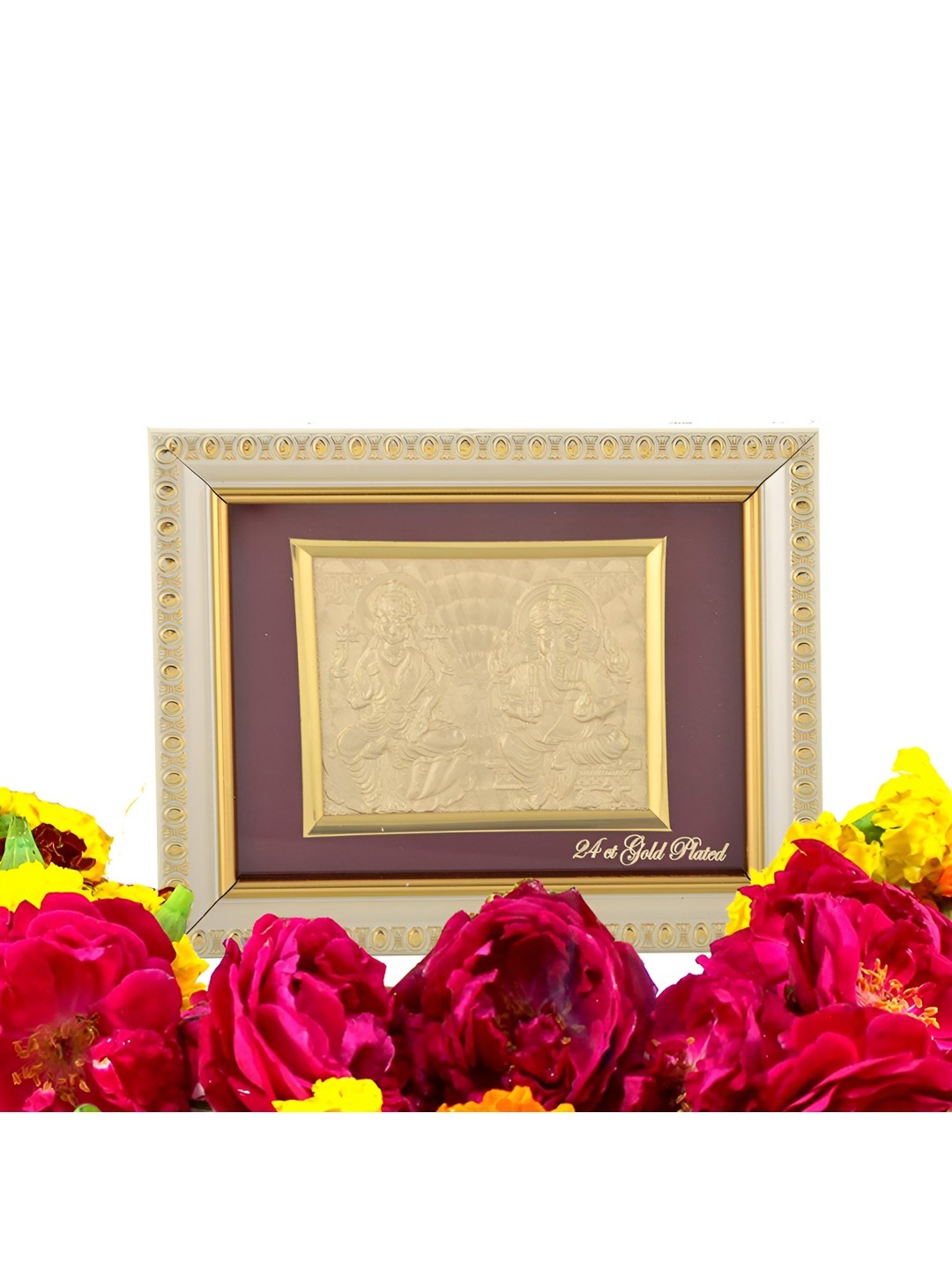 

INTERNATIONAL GIFT Gold-Toned Metal 24K Laxmi Ganesh Frame Wall Decor